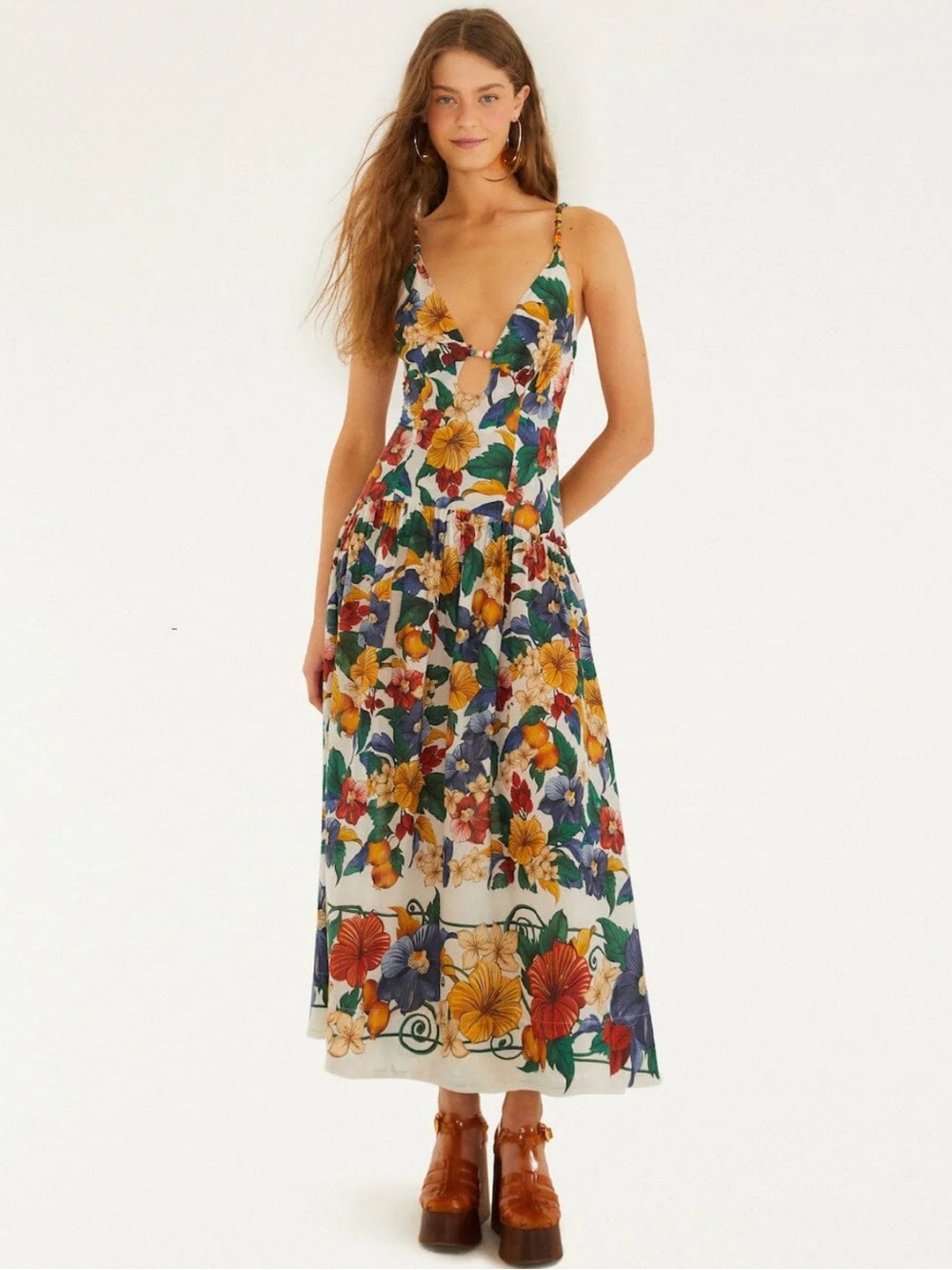 Farm Rio Off-White Tropi Embroidered Maxi Dress